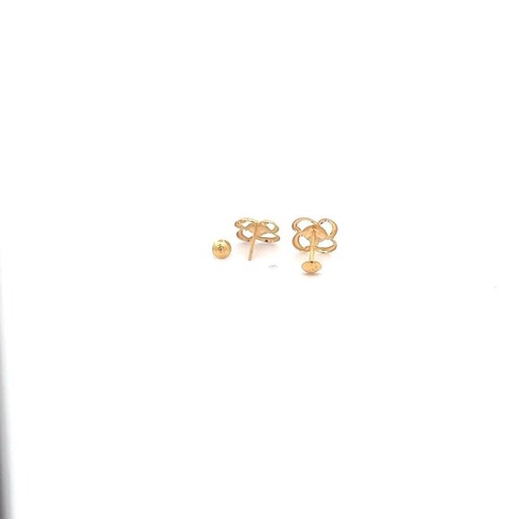18K Gold Earrings Screw Type Flower Two Tone - Picture 5 of 5